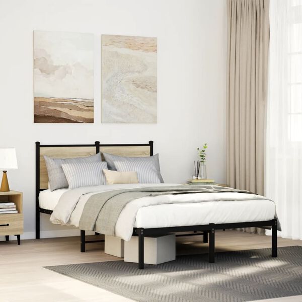 vidaXL Metallbett ohne Matratze Sonoma-Eiche 120x200 cm