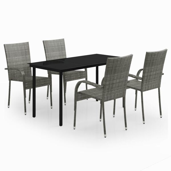 vidaXL 5-tlg. Garten-Essgruppe Grau und Schwarz
