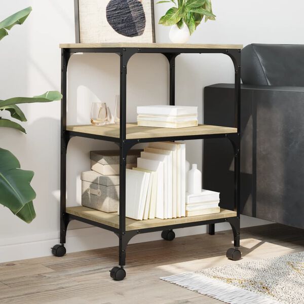 vidaXL Druckerständer 3 Ablagen Sonoma-Eiche 50x41x75 cm