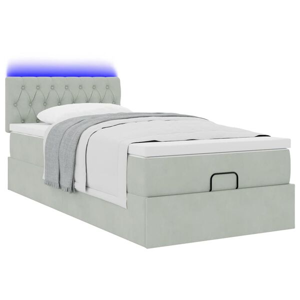 vidaXL Ottoman-Bett mit Matratze & LEDs Hellgrau 80x200 cm Samt