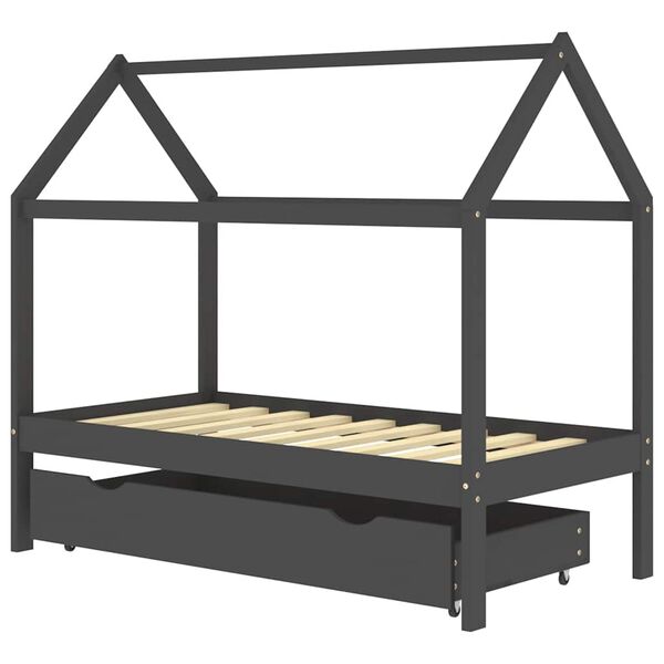 vidaXL Kinderbett mit Schublade Dunkelgrau Massivholz Kiefer 80x160 cm