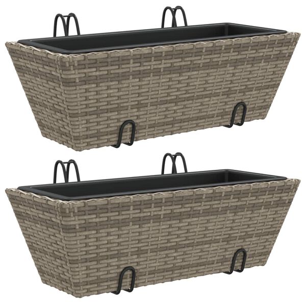 vidaXL Pflanzkasten mit Haken 2 Stk. Grau Poly Rattan