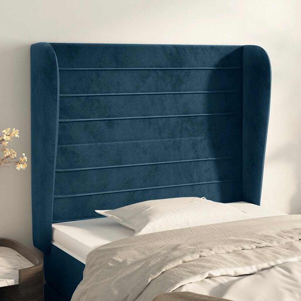 vidaXL Kopfteil mit Ohren Dunkelblau 93x23x118/128 cm Samt