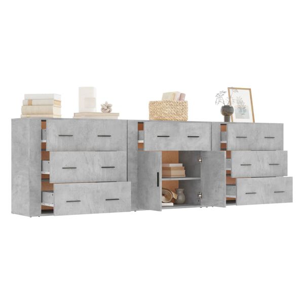 vidaXL Sideboards 3 Stk. Betongrau Holzwerkstoff