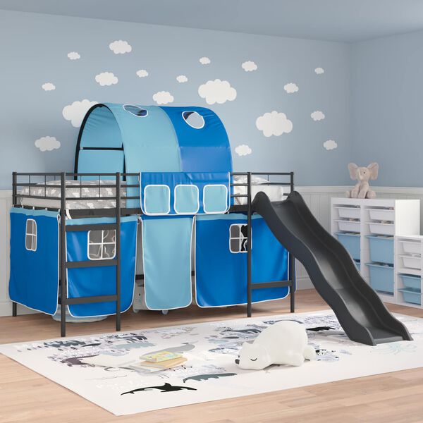 vidaXL Kinder-Etagenbett Schwarz und Blau 107 x 200 cm Metall