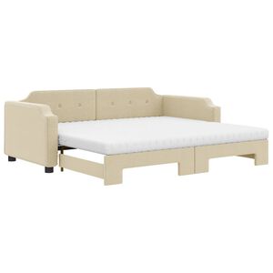 vidaXL Tagesbett Ausziehbar mit Matratzen Creme 90x200 cm Stoff