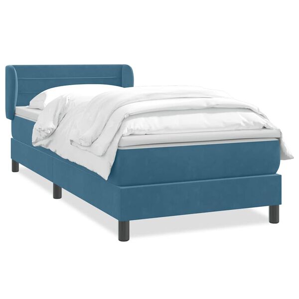 vidaXL Boxspringbett mit Matratze Dunkelblau 90x220 cm Samt