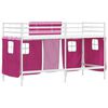 vidaXL Kinder Loft Bettgestell mit Vorh&auml;ngen Wei&szlig; und Rosa 90 x 190 cm