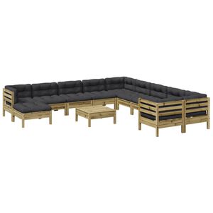 vidaXL 12-tlg. Garten-Sofagarnitur mit Kissen Kiefernholz Impr&auml;gniert