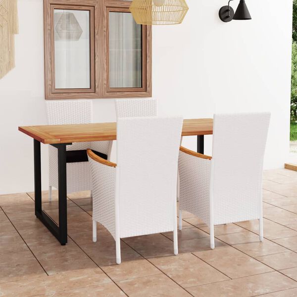 vidaXL 5-tlg. Garten-Essgruppe mit Kissen Poly Rattan Wei&szlig;