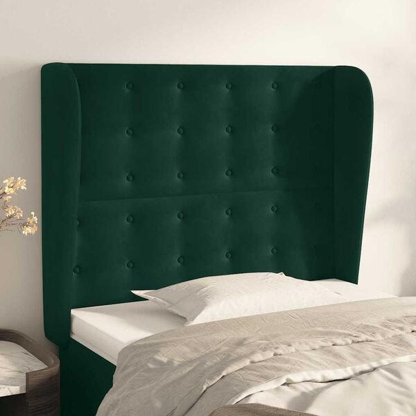 vidaXL Kopfteil mit Ohren Dunkelgr&uuml;n 83x23x118/128 cm Samt
