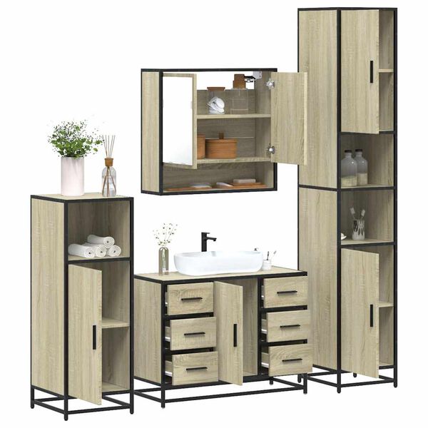 vidaXL 4-tlg. Badm&ouml;bel-Set Sonoma-Eiche Holzwerkstoff