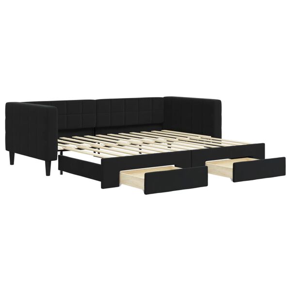 vidaXL Tagesbett Ausziehbar mit Schubladen Schwarz 90x200 cm Samt