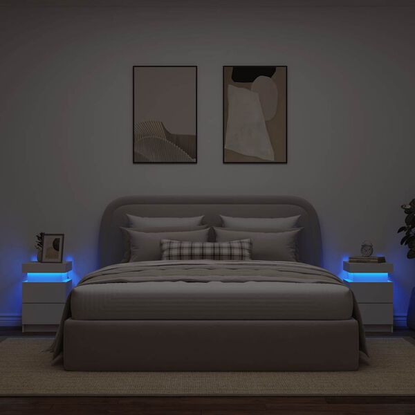 vidaXL Nachttische mit LED-Leuchten 2 Stk. Wei&szlig; 35x39x55 cm