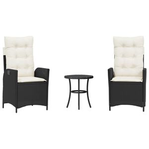 vidaXL 3-tlg. Bistro-Set mit Kissen Schwarz Poly Rattan