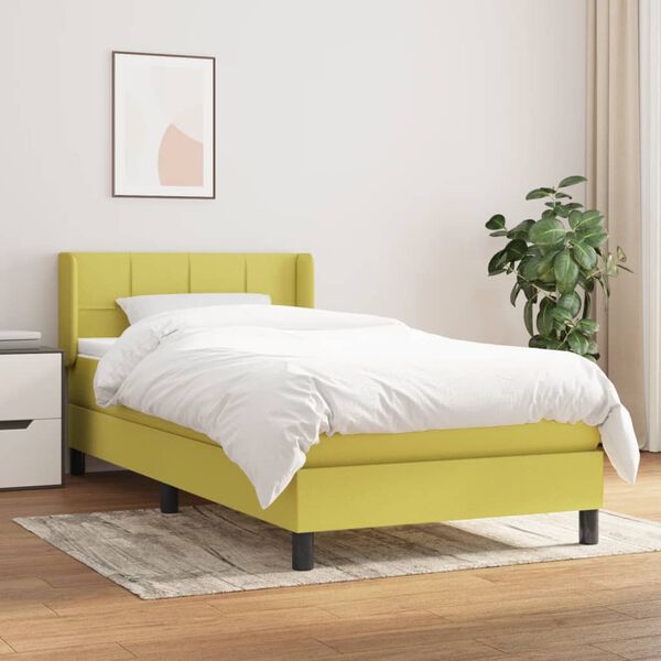 vidaXL Boxspringbett mit Matratze Gr&uuml;n 90x200 cm Stoff