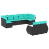 vidaXL 9-teiliges Gartensofa-Set mit Kissen, schwarzes Polyrattan