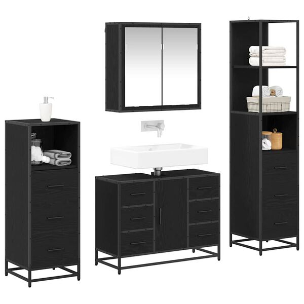 vidaXL Badezimmerm&ouml;bel-Set 4 pcs Schwarz Eichen-Optik Holzwerkstoff