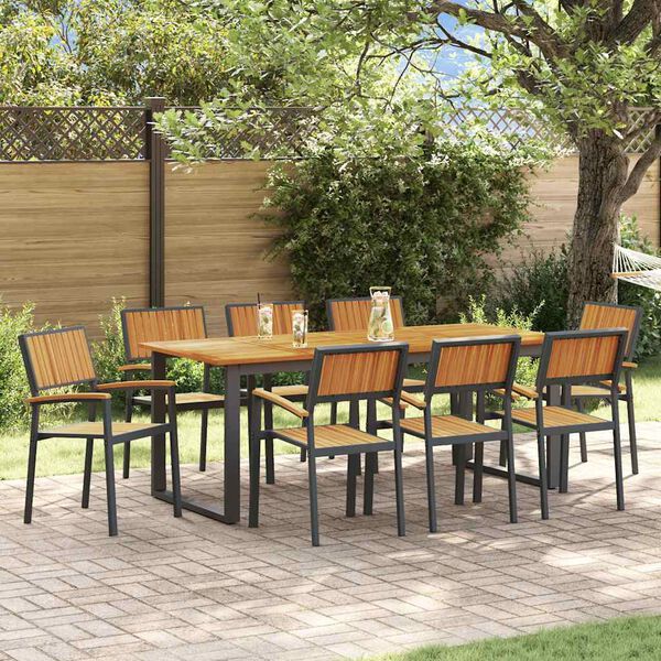 vidaXL Garten Essgruppe 9 pcs Schwarz Massivholz Akazie