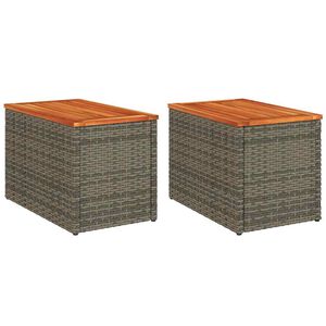 vidaXL Garten-Beistelltische 2 Stk. Grau 55x34x37cm Poly Rattan Holz