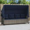 vidaXL Sonnenliege mit Dach und Kissen Grau Poly Rattan