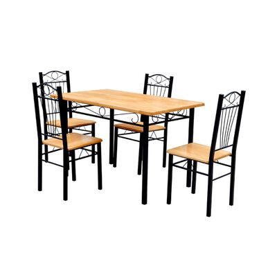 Esszimmer Stühle & Tisch (5er Set) Holz & Metall hellbraun