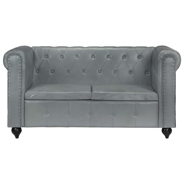vidaXL Chesterfield-Sofa 2-Sitzer Grau Echtleder