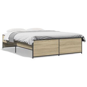 vidaXL Bettgestell Sonoma-Eiche 120x200 cm Holzwerkstoff und Metall
