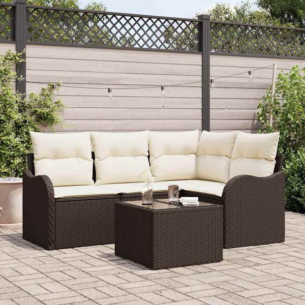 vidaXL Garten-Sofa-Set mit Kissen mit Speicher 5 pcs Grau Poly Rattan