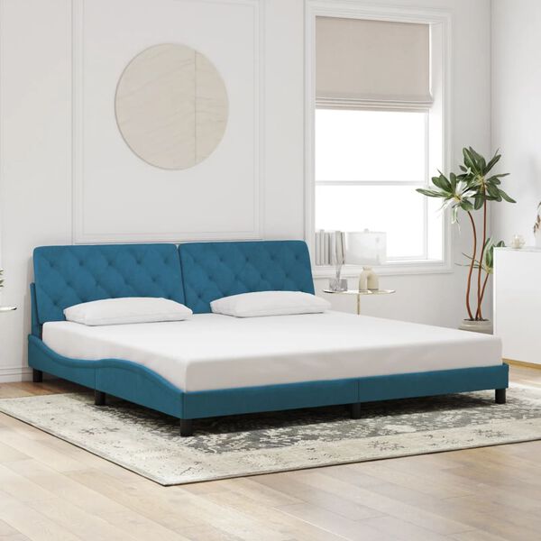 vidaXL Bettgestell mit LED ohne Matratze Blau 200x200 cm Samt