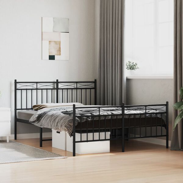 vidaXL Bettgestell mit Kopf- und Fu&szlig;teil Metall Schwarz 140x190 cm