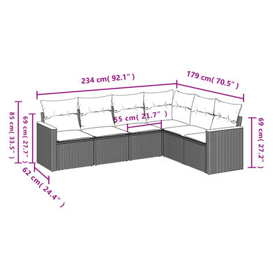 vidaXL 6-tlg. Garten-Sofagarnitur mit Kissen Grau Poly Rattan