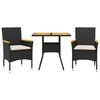 vidaXL 3-tlg. Garten-Essgruppe mit Kissen Schwarz Poly Rattan Akazie