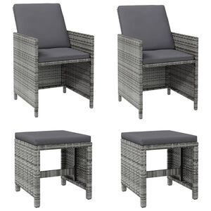 vidaXL 4-tlg. Gartenstuhl und Hocker Set Poly Rattan Grau