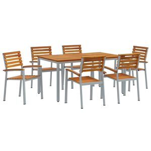 vidaXL Garten Essgruppe 7 pcs Grau Massivholz Akazie