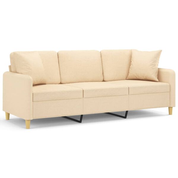 vidaXL 3-Sitzer-Sofa mit Kissen Creme 180 cm Stoff