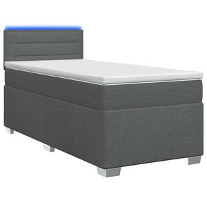 vidaXL Boxspringbett mit Matratze und LED Dunkelgrau Einzeln Stoff