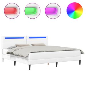 vidaXL Bettrahmen mit LED-Lichtleisten Wei&szlig; 180 x 200 cm Kunstleder