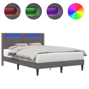 vidaXL Bettrahmen mit LED-Lichtleisten Grau 120 x 190 cm Kunstleder