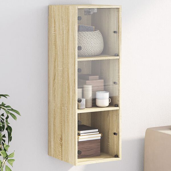 vidaXL Wandschrank mit Glast&uuml;ren Sonoma-Eiche 35x37x100 cm