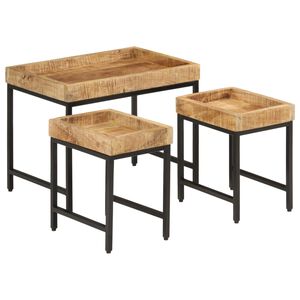 vidaXL Satztische 3 Stk. Raues Massivholz Mango und Eisen