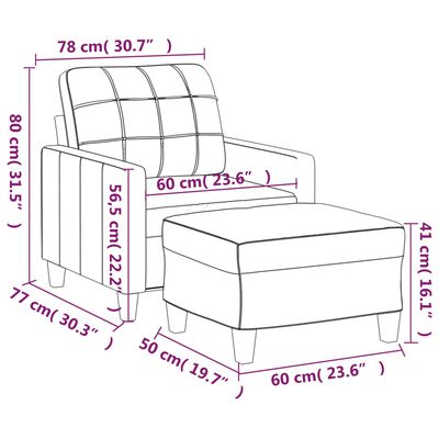 vidaXL Sessel mit Hocker Schwarz 60 cm Kunstleder