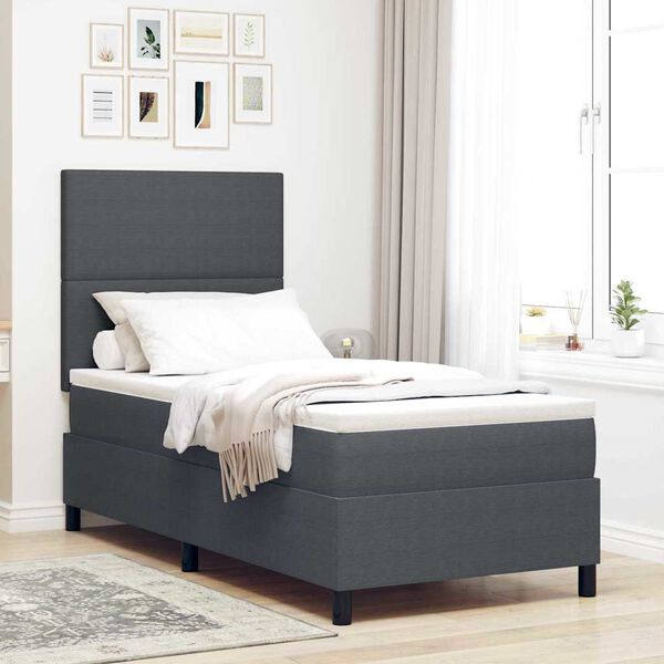 vidaXL Boxspringbett Dunkelgrau und Wei&szlig; 90 x 190 cm Cordstoff