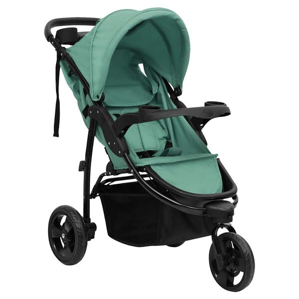 vidaXL 3-Rad-Kinderwagen Gr&uuml;n und Schwarz Stahl