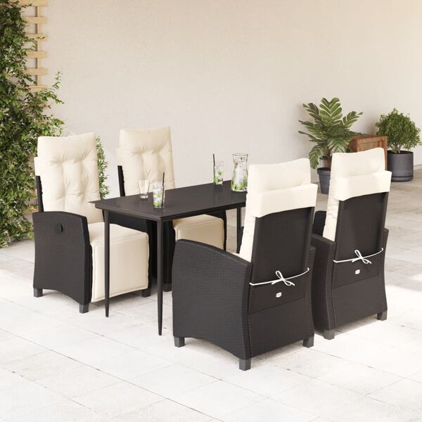 vidaXL 5-tlg. Garten-Essgruppe mit Kissen Schwarz Poly Rattan