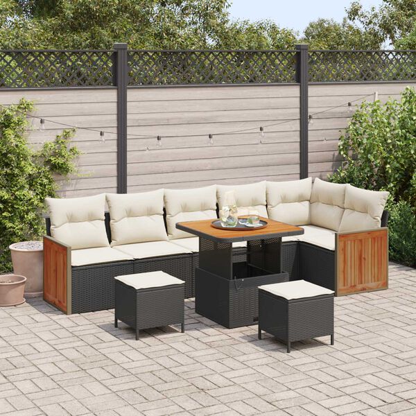 vidaXL Gartensofa-set mit Kissen 9 pcs Schwarz und Creme