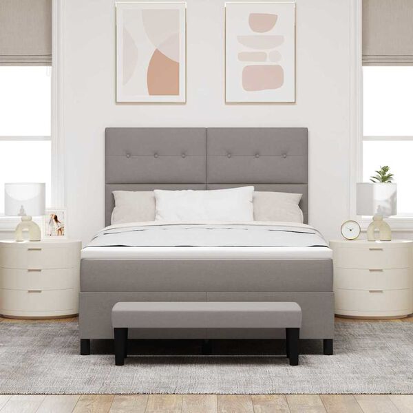 vidaXL Boxspringbett mit Matratze Taupe 140 x 190 cm Stoff