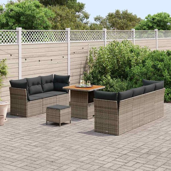 vidaXL Garten-Sofa-Set mit Kissen mit Speicher 10 pcs Grau