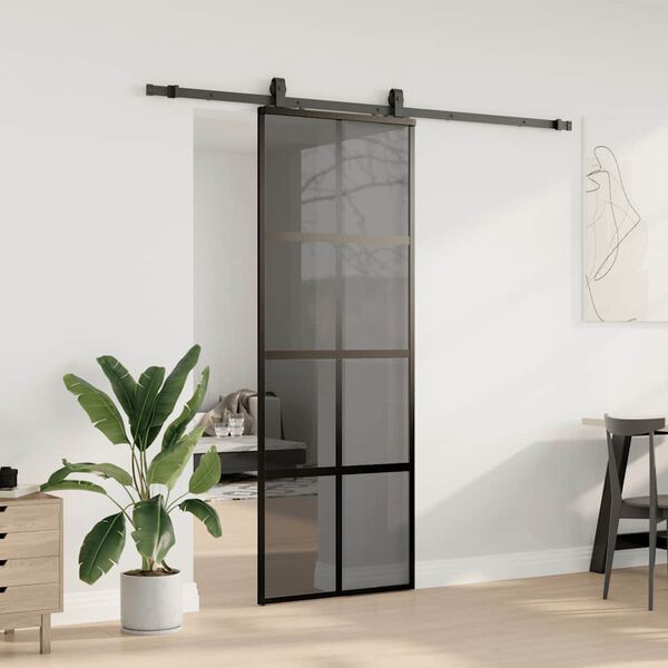 vidaXL Schiebet&uuml;r mit Beschlag Schwarz 76x205 cm Hartglas