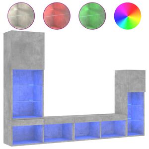 vidaXL 4-tlg. Wohnwand mit LED-Beleuchtung Betongrau Holzwerkstoff